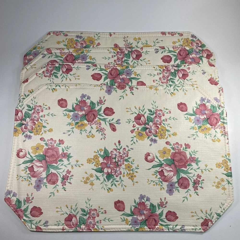 Vintage Floral Design Vinly Placemats Reversible Set Of 4 Tulips